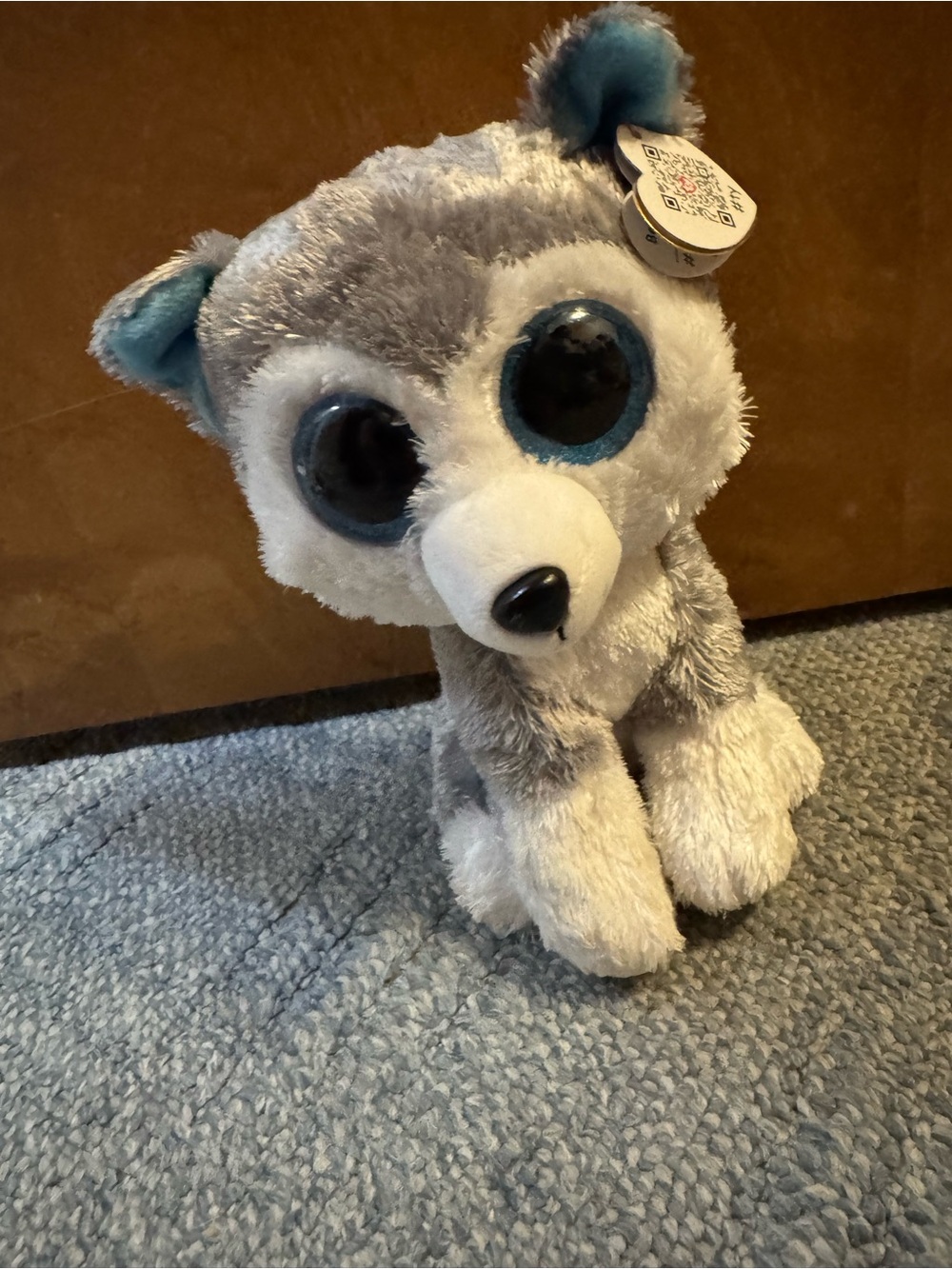 Ty Gray & White Husky Plush with Blue-Accented Eyes